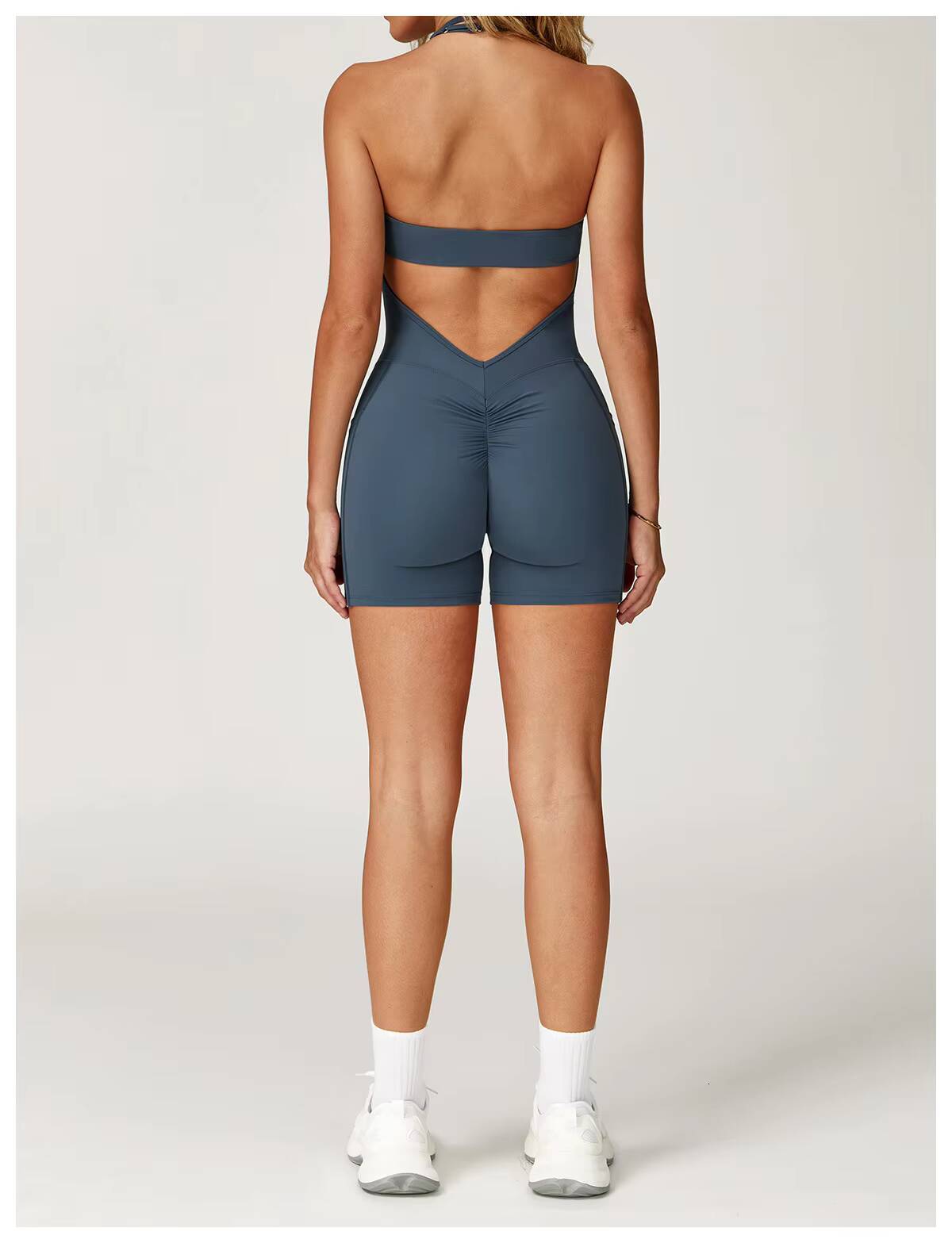 BNICE 3040 Women Workout Suits Side Pockets Fitness Outfit Women Playsuits Jumpsuits Sexy Halter Gym Wear v Scrunch Butt Lift