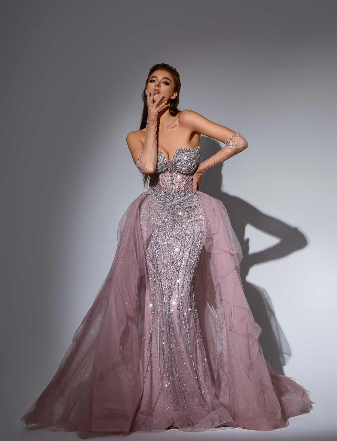 Exquisite Crystals Strapless Mermaid Evening Dresses Detachable Train Prom Gowns Beaded Sequins Party Customized Dresses