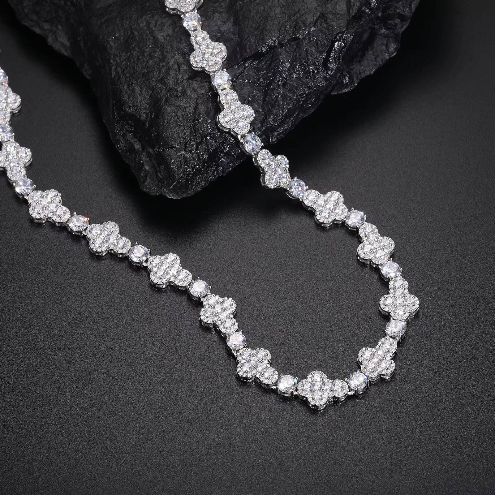 New Design Men Party Jewelry 925 Sterling Silver Tennis Necklace Custom Moissanite Diamond 10mm Cross Halo Cuban Link Chain