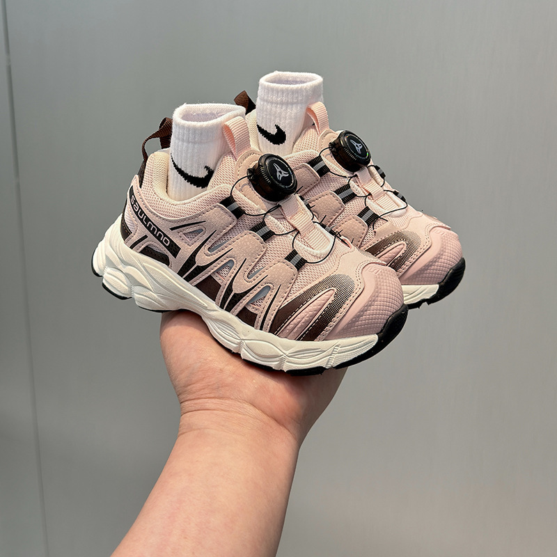 Summer new children's sports shoes, girls' white mesh button shoes, fashionable and breathable shoes, boys' dad shoes, designer shoes