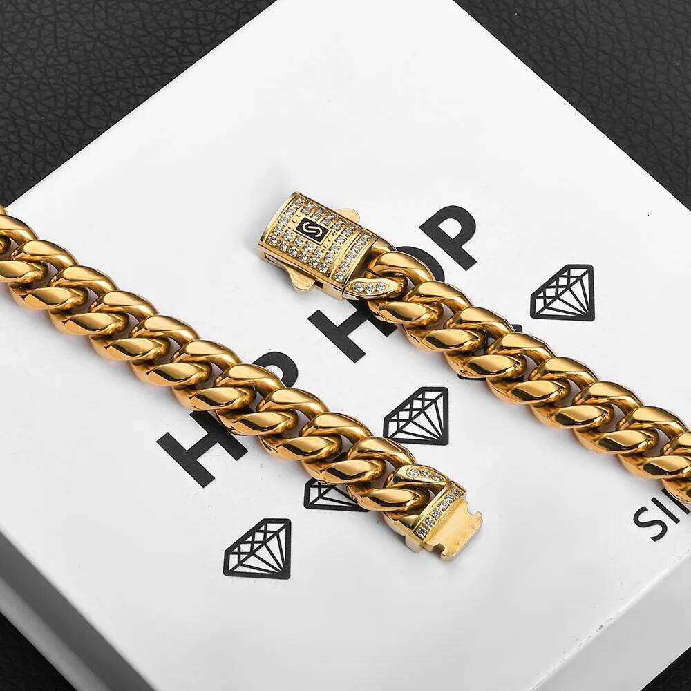 Ladies' Jewelry High Quality Stainless Steel Plated 14k gold Cuban Chain Waterproof Men's Dia Inlaid Necklace