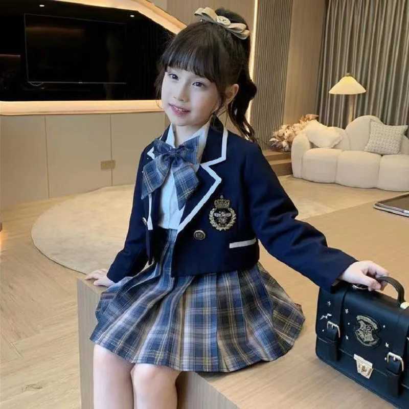 Classic Girl College Style Uniform Set For Spring And Autumn Shirt Jacket And Pleated Skirt 3piece Combo Girl Jk L2509267CJY