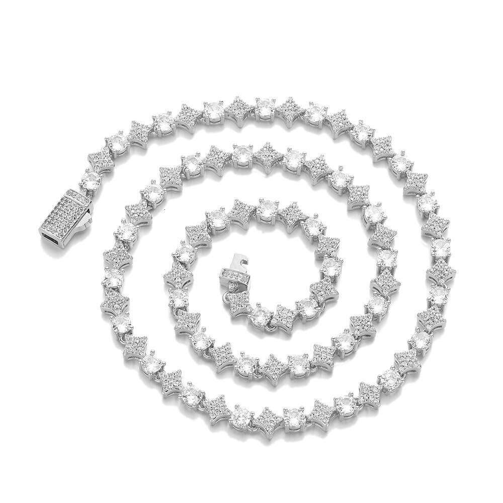 New Fashion Hip-Hop 6mm Star Zircon Tennis Chain Necklace High-End Feel Unisex Bracelet Simple Jewelry
