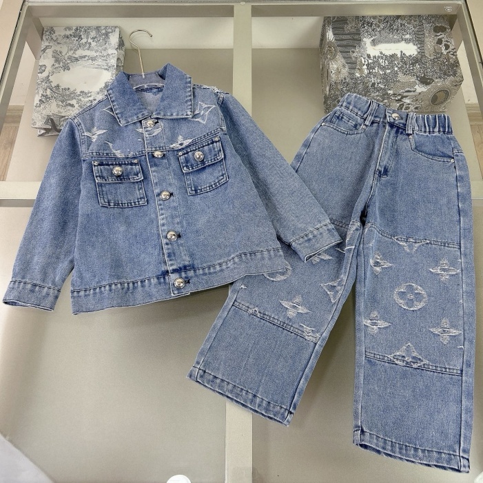 Designer fashionable girl's dress - Spring/Autumn style - Children's long-sleeved dress - Classic round-neck jacquard denim fabric two-piece set size 90cm-150cm B20