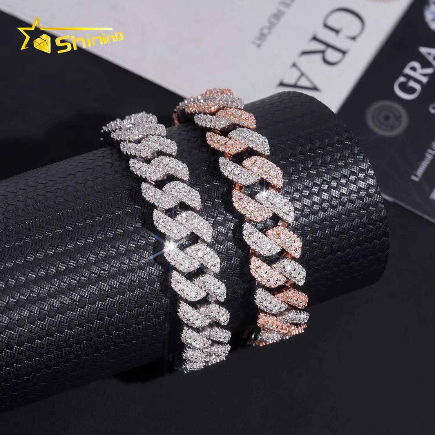 Hip Hop Hot Selling Men Moissanite Bracelets 925 Sterling Silver 13MM Width Iced Out Moissanite Cuban Bracelet