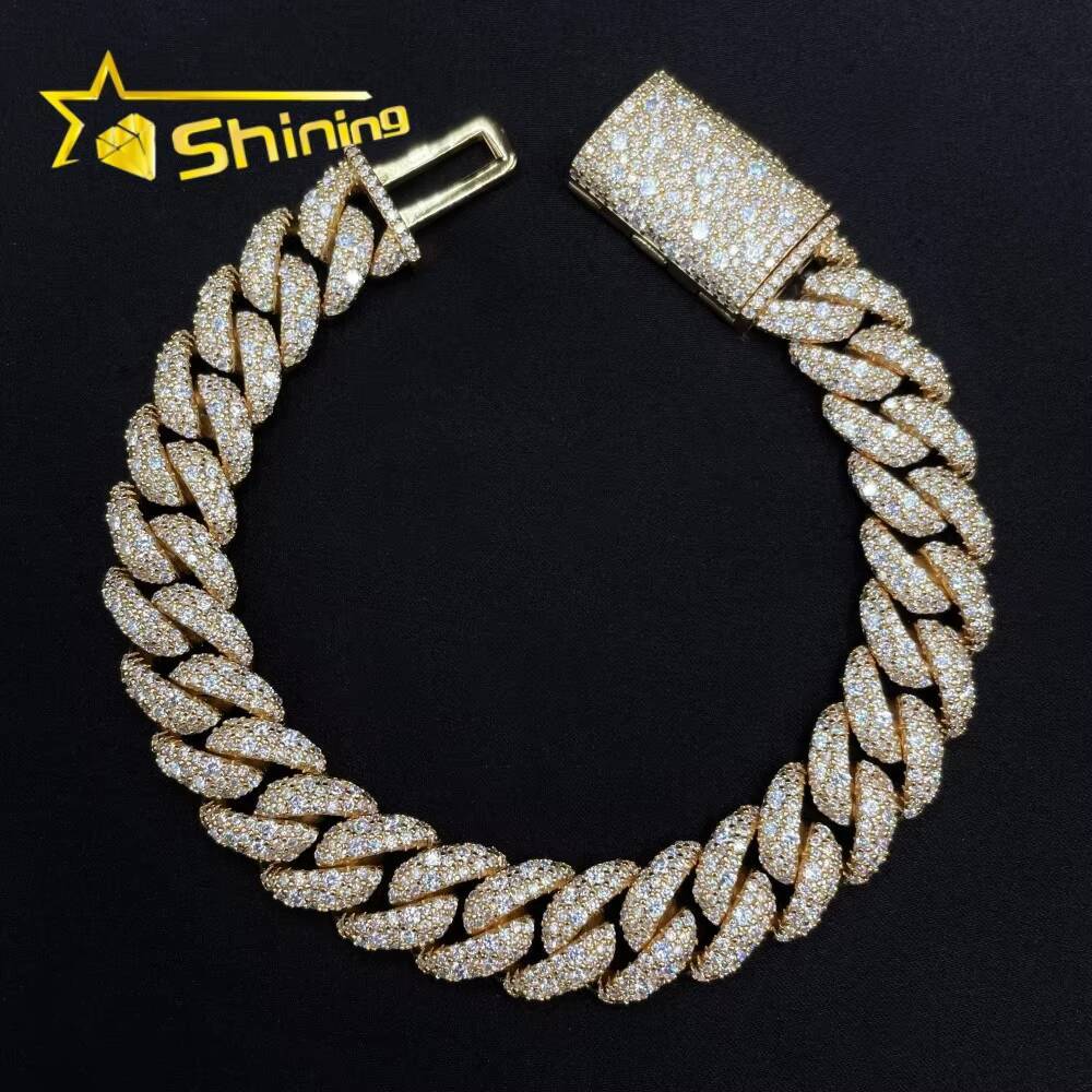 Pass Diamond Tester Hip Hop Jewelry 12mm Solid 925 Silver Box Clasp Mosaic Setting Iced Out Men VVS Moissanite Cuban Bracelet