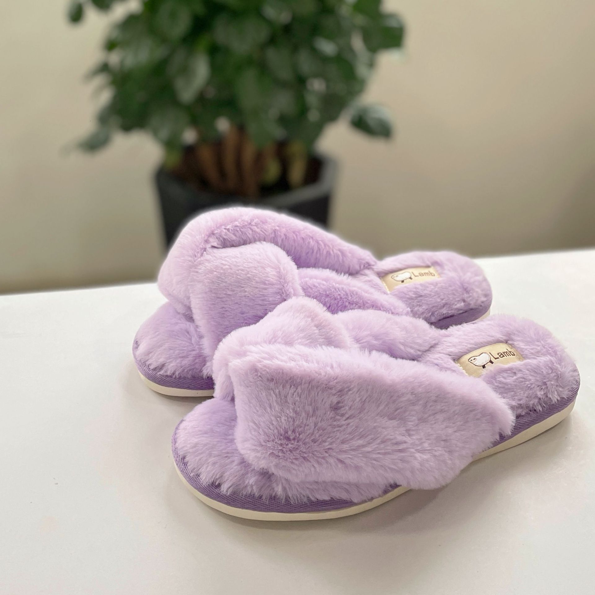 Twist Knot Cross Furry for Women, Autumn Winter Fairy Korean Style, Outdoor and Indoor Non-Slip Plush Cotton Slippers ddmymarket