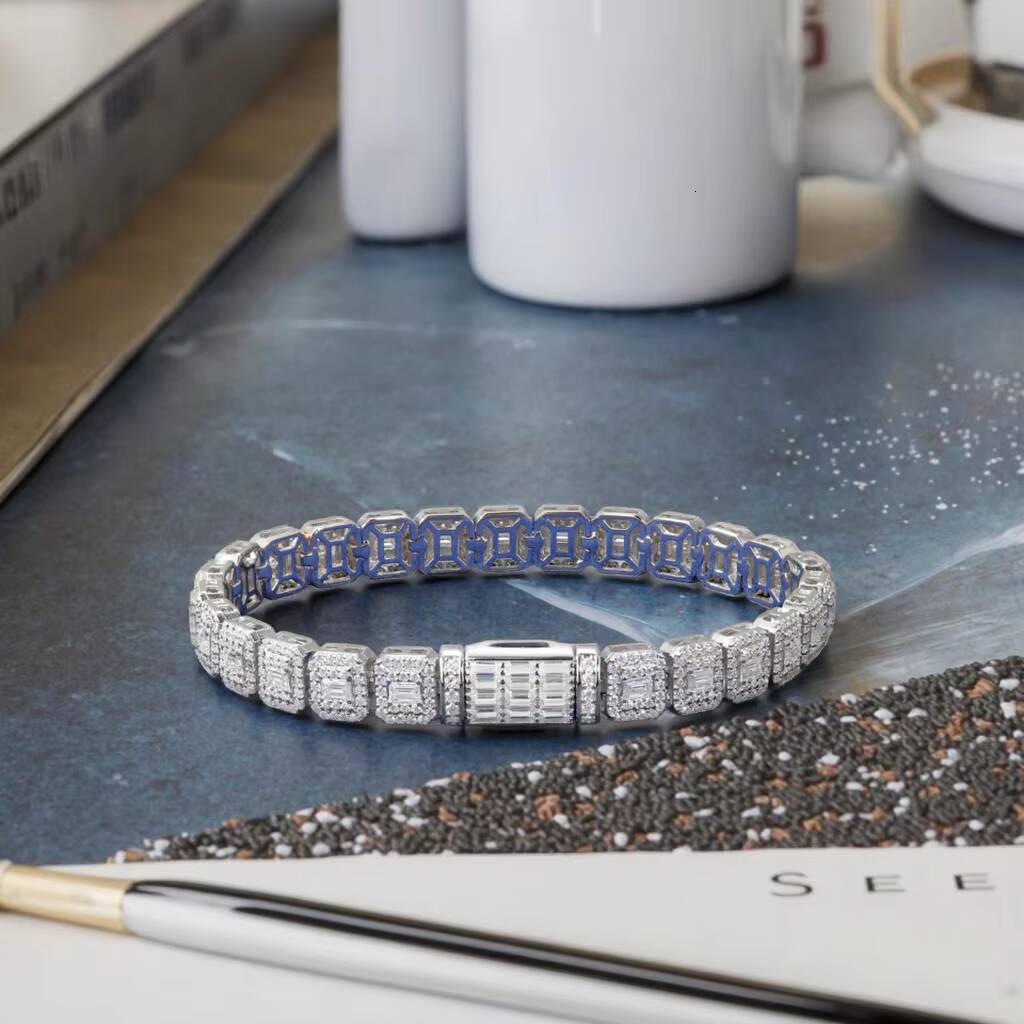 Hip Hop Jewelry 75mm White Gold 925 Silver Tennis Bracelet VVS Baguette Moissanite Heartshaped Ice Cluster Rhodium for Gift