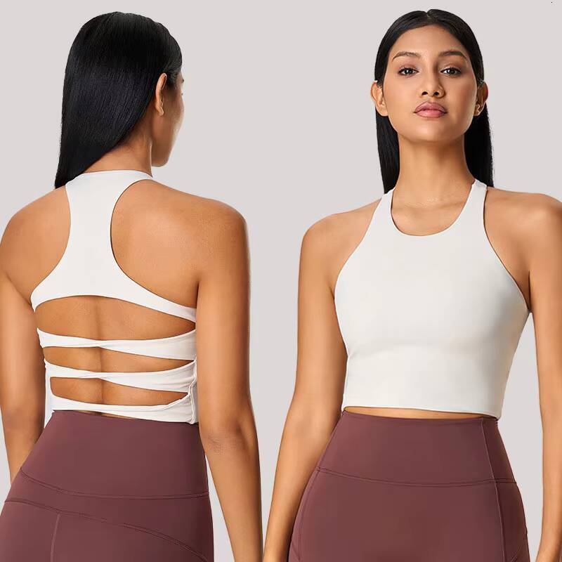 Womens Sexy Cross Racerback Sports Bra Vest With Breathable Fitness Hollow Out Halter Yoga Top Running Yoga Gym Tank Top