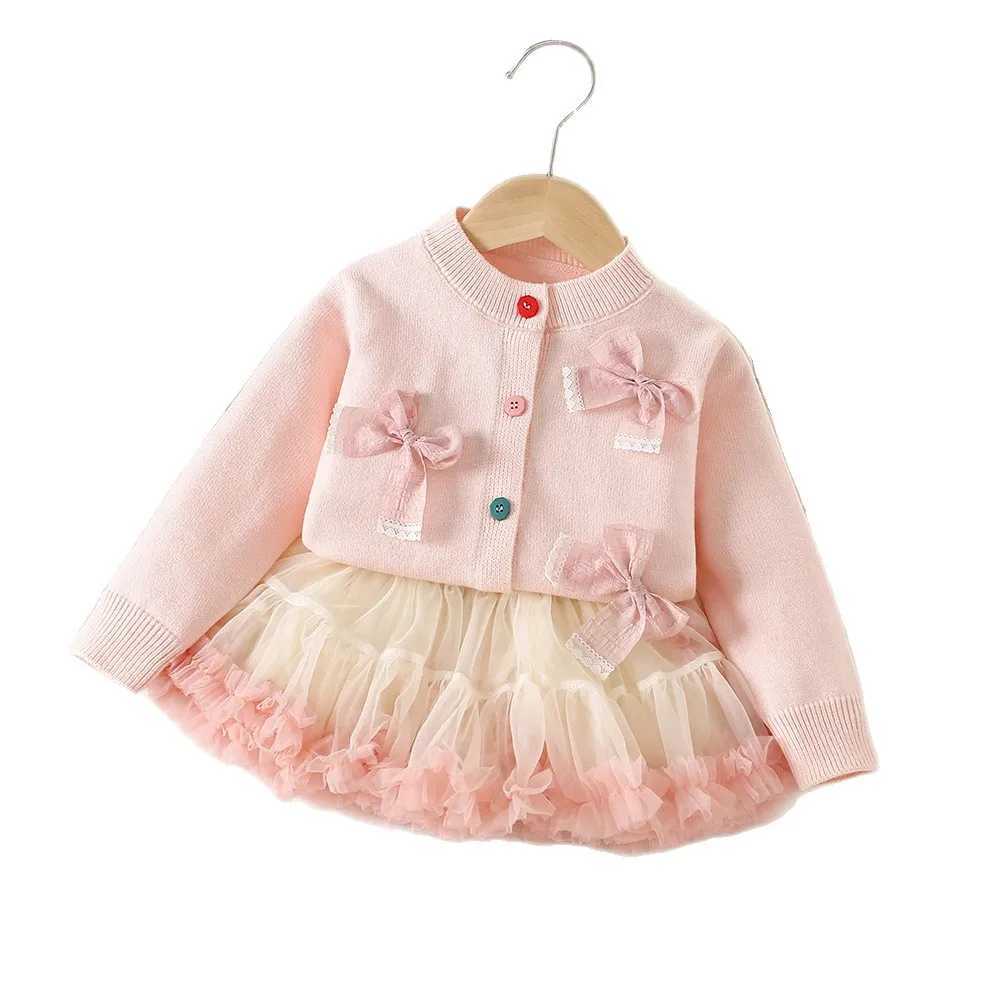 Girls Dress Clothes Sets Spring Autumn Children Woolen Jersey Sweaters Coats Skirts Kids Princess Suit For Baby Knitted Outfits L250926MWZ1