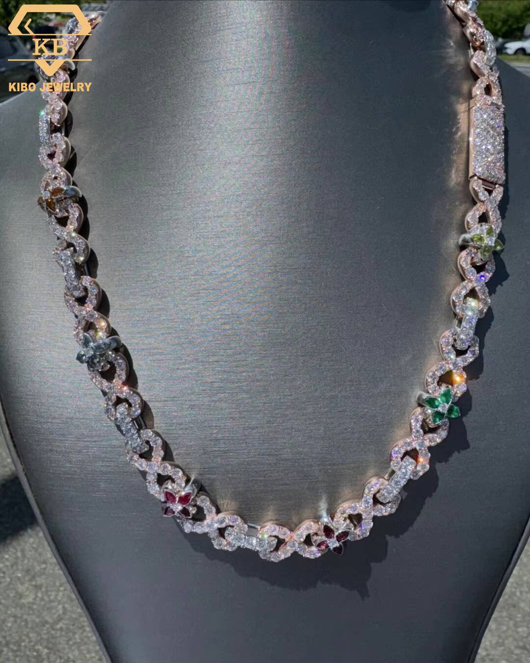 Customized Trendized New Design Flowers Necklace Iced Out Diamond 925 Sterling Silver VVS Moissanite Cuban Link Chain