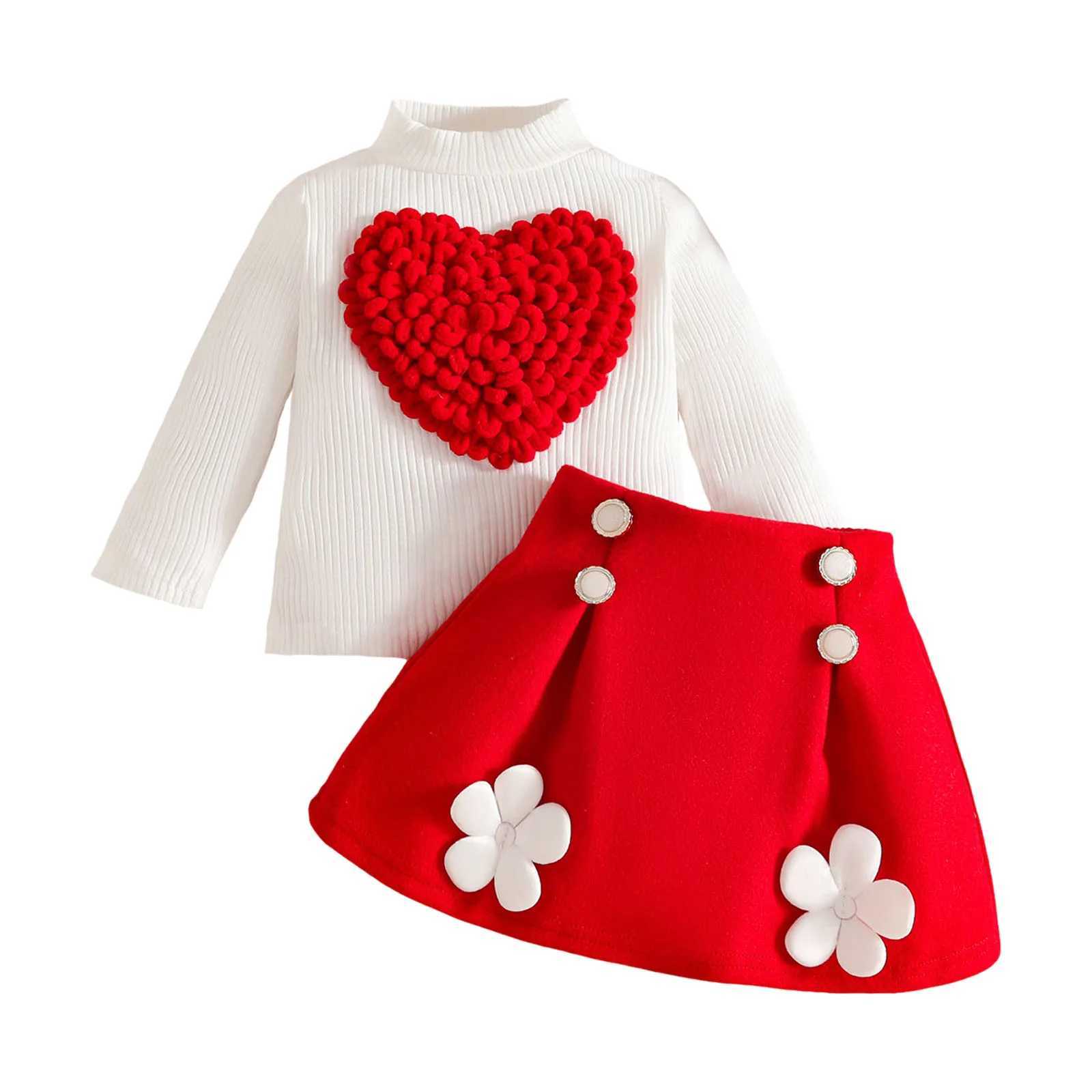 Teen Athletic Wear Sweet Baby Girl Long Sleeved Heart Top Skirt Suit Three Heart T Shirt Patch Skirt Sweat Set Kids Girls L250926P5E2
