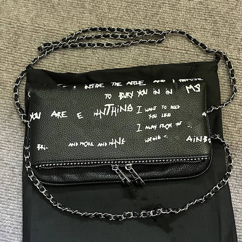 New Graffiti Illustration Printed Classic Fashion Versatile Chain Flip Back Shoulder Wings Women's Bag ita bag high-quality