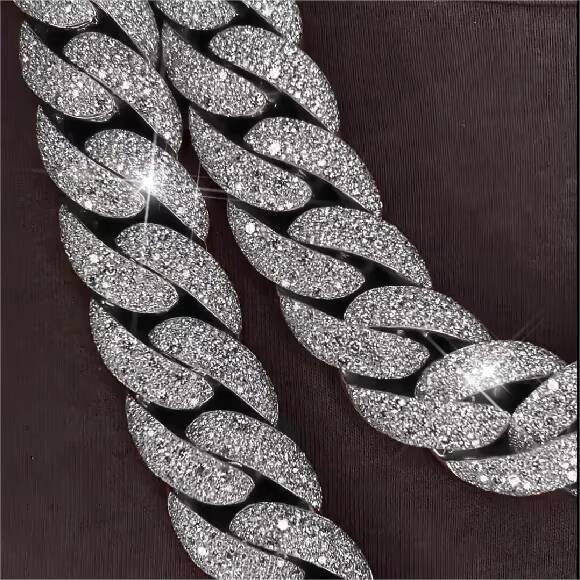 20mm Hiphop Miami Moissanite Cuban Chain Iced Out 925 Sterling Silver Moissanite Cuban Link Chain