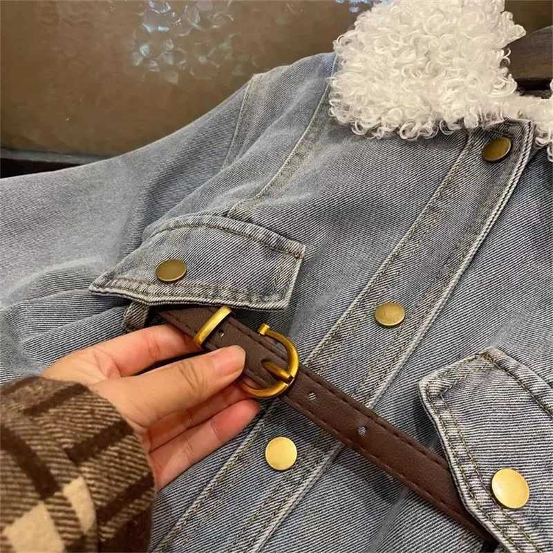 Girls Velvet Warm Denim Jacket 2025 New Korean Children Medium Long Thick Autumn and Winter Coat Trend L250926EFKI
