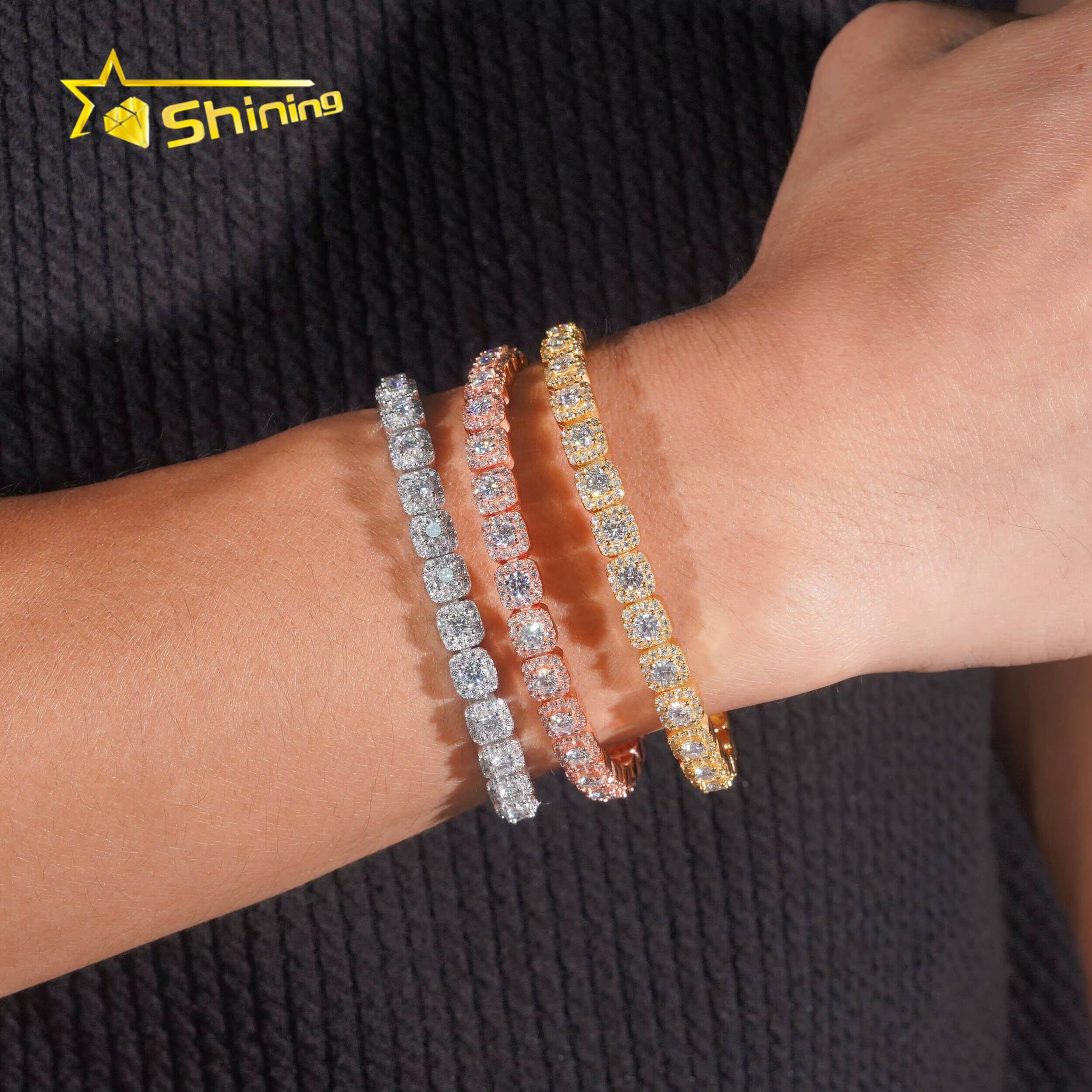 Fine Jewelry Iced Out 925 Sterling Silver VVS Moissanite Diamond Bracelet GRA Certificated Hip Hop Moissanite Tennis Bracelet