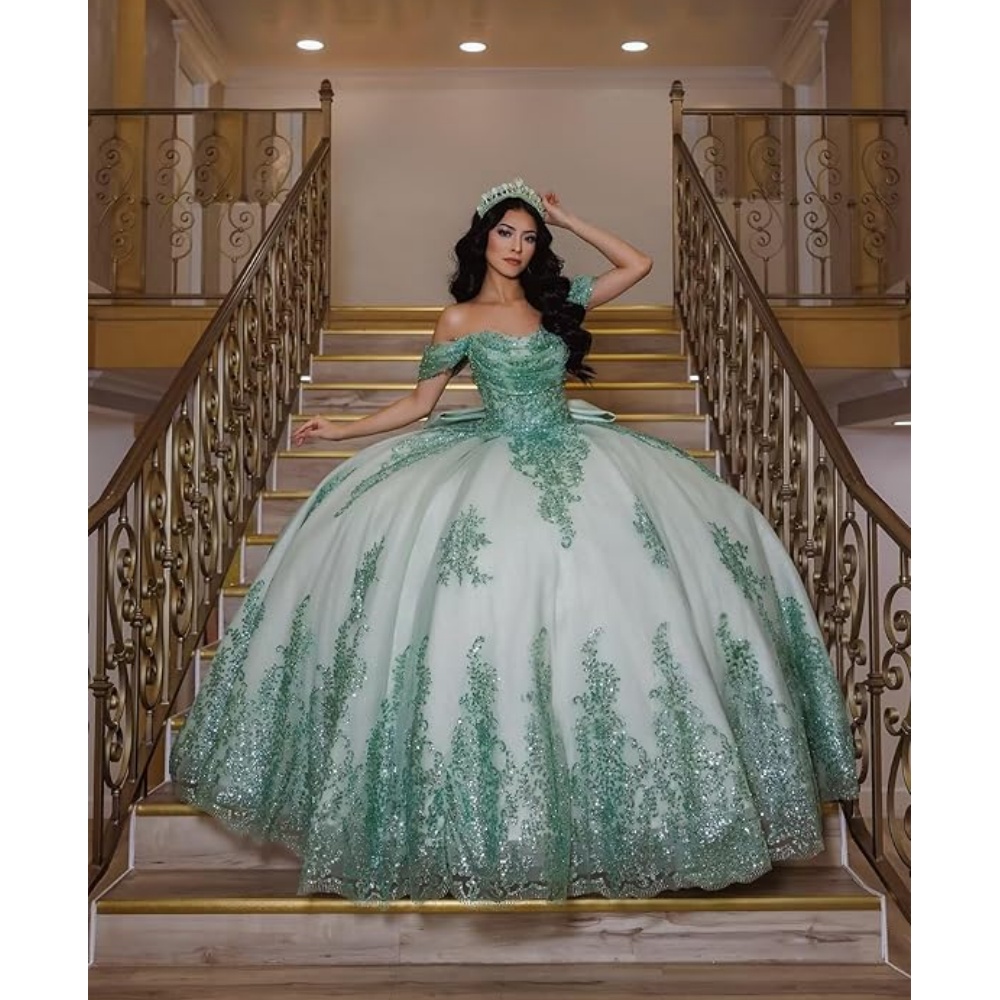 Sage Quinceanera Dresses Off Shoulder Pink Dark Navy Ball Gowns Tulle Balls Gown Sweet 16 Puffy Prom Dress Vestido de Fiesta