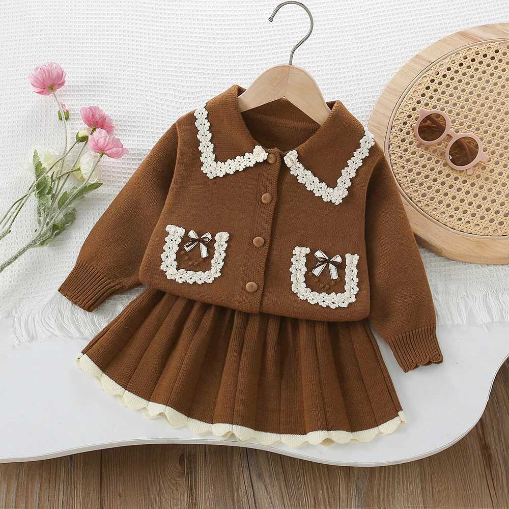 Girls Dress Clothing Sets Autumn Winter Children Woolen Jersey Sweaters Coats Skirts Kids Princess Suit For Baby Knitted Outfits L2509262JOG