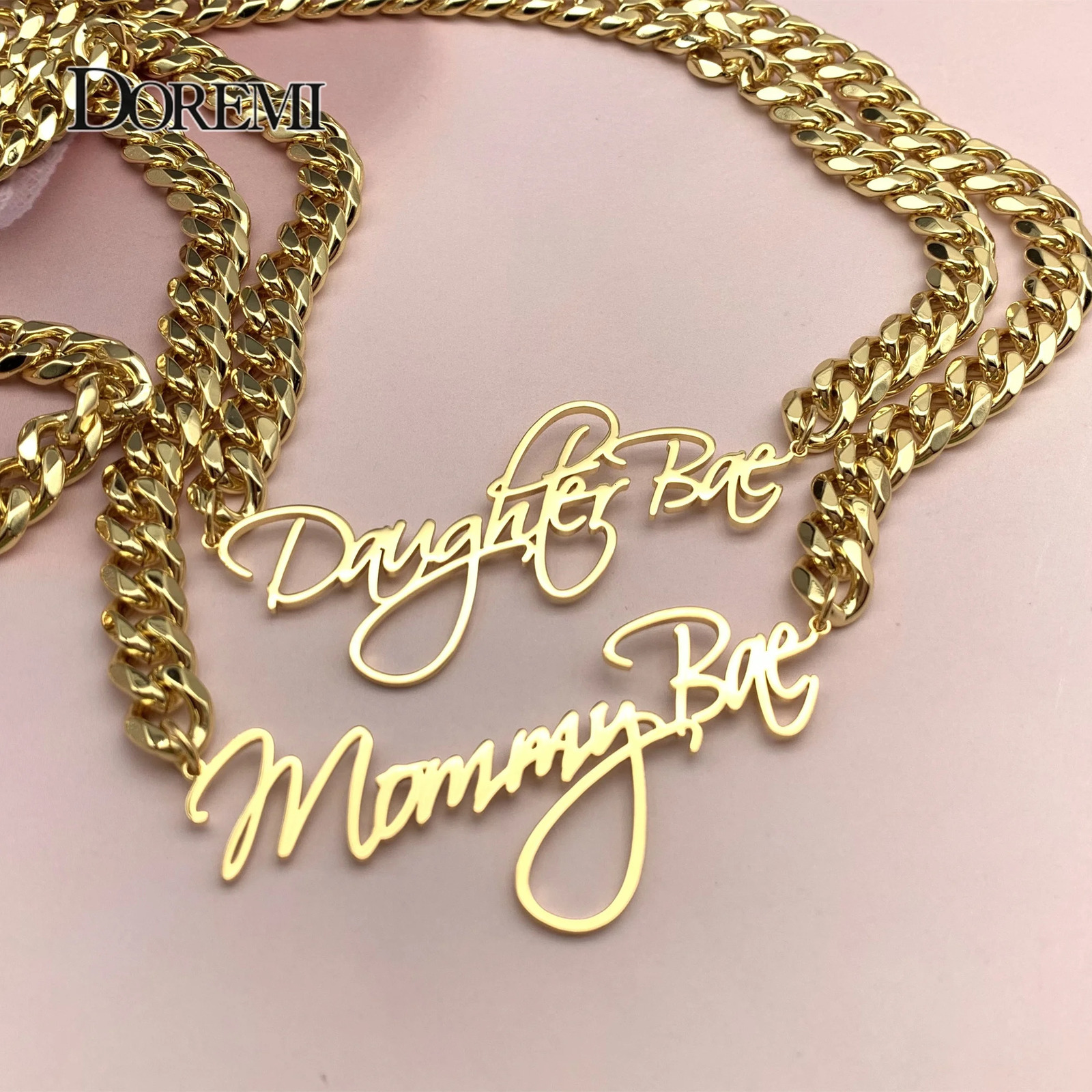 DOREMI 8mm Cuban Custom Name Pendant Personalized Necklace Thick Chain Customized Cursive Nameplate Necklaces Women Gift 250919