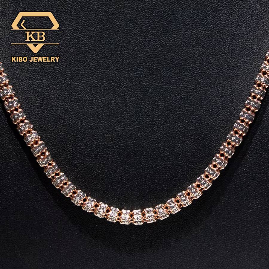 Moon Ice Chain Two Tone 925 Sterling Silver Diamond Cut Ice Link Chain Moon Ice Chain Necklace Ice Chain for Men