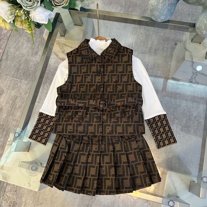 Designer fashionable girl's dress - Spring/Autumn style - Children's long-sleeved dress - Classic round-neck jacquard denim fabric two-piece set size 90cm-150cm B6