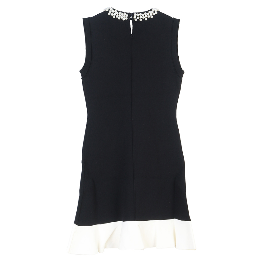 New 2025 Spring/Summer French Pearl Necklace with Lotus Leaf Hem, Slimming and Elegant Sleeveless Sweater Dress Women