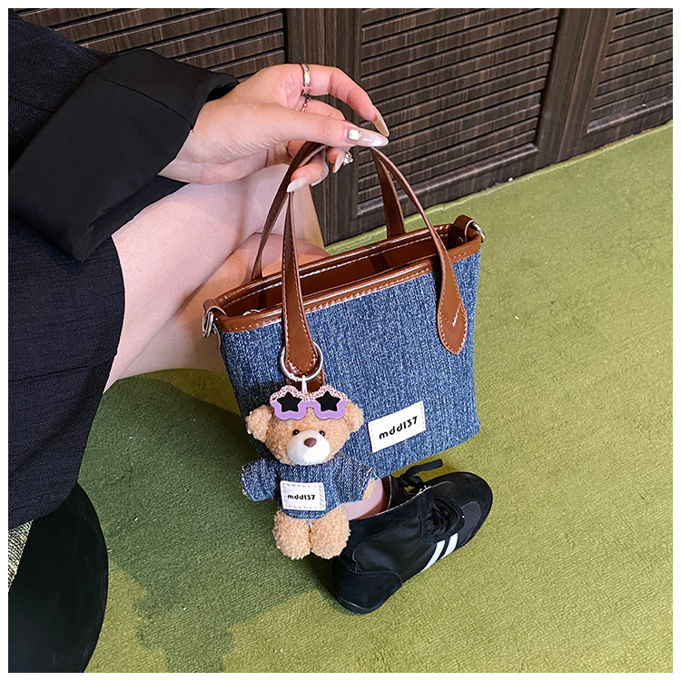 Autumn new Bag color blocked women's handbag retro style fashionable casual commuting denim shoulder bag light luxury designer bag