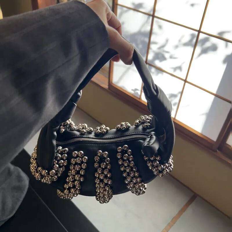 Retro Rivet Decorative Shoulder Bag European And American Motorcycle Wind Studded Purses Leather Armpit Handbag For Women Hot