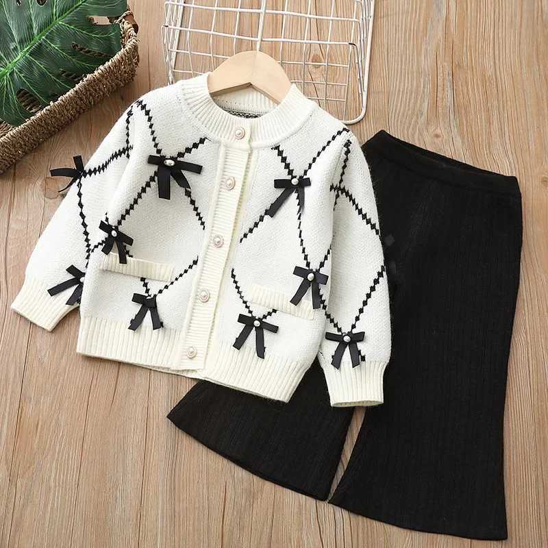 Girls Sweater Sets Autumn Winter New Bowknot Cardigan Suit Little Girls Cardigan SweaterPants 2pcs Knitting Suit Clothing Sets L250926VOS9