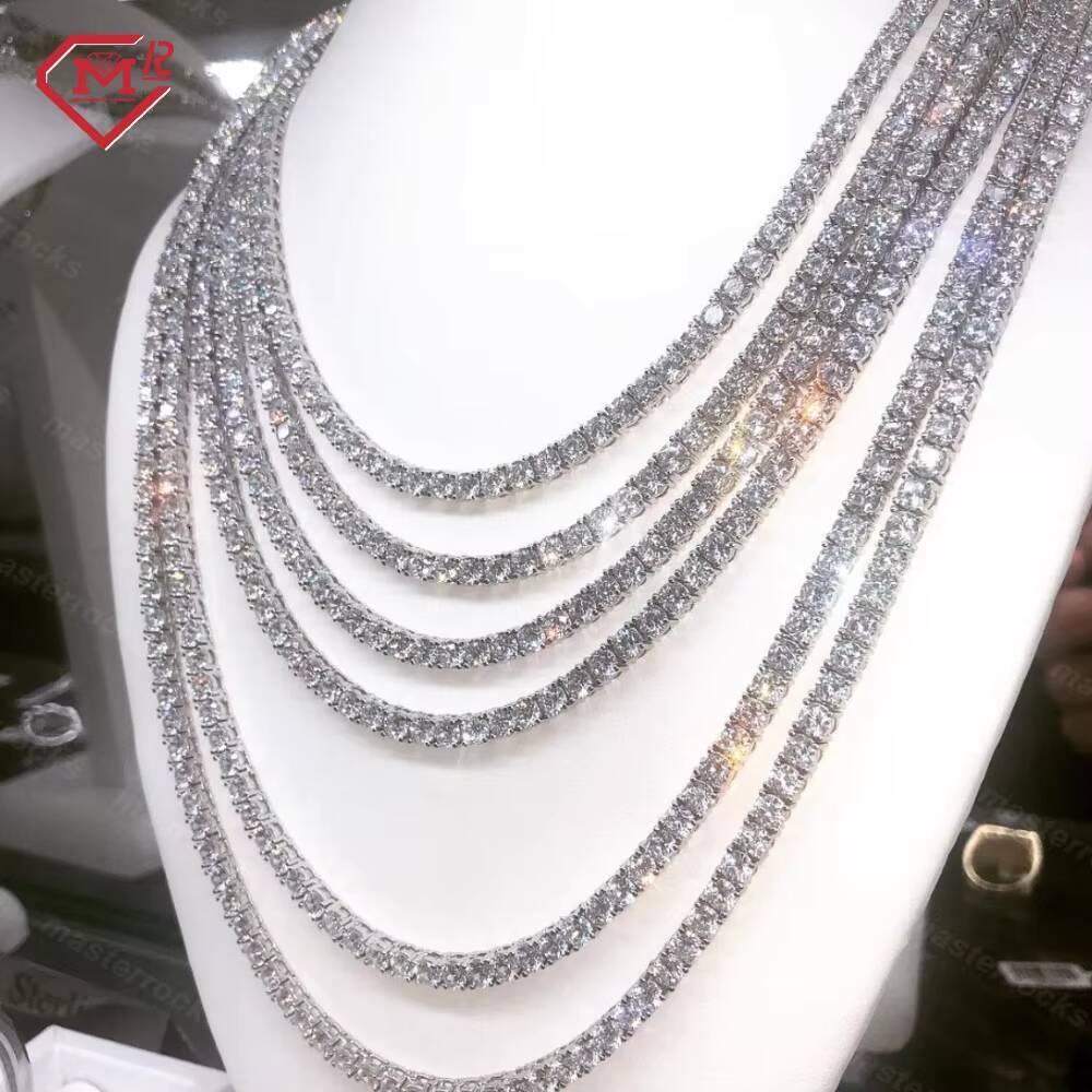 Wholesale Price 3mm Tennis Iced Out D Color Vvs 925 Sterling Silver Gra Certificate Moissanite Tennis Chain for Men Women