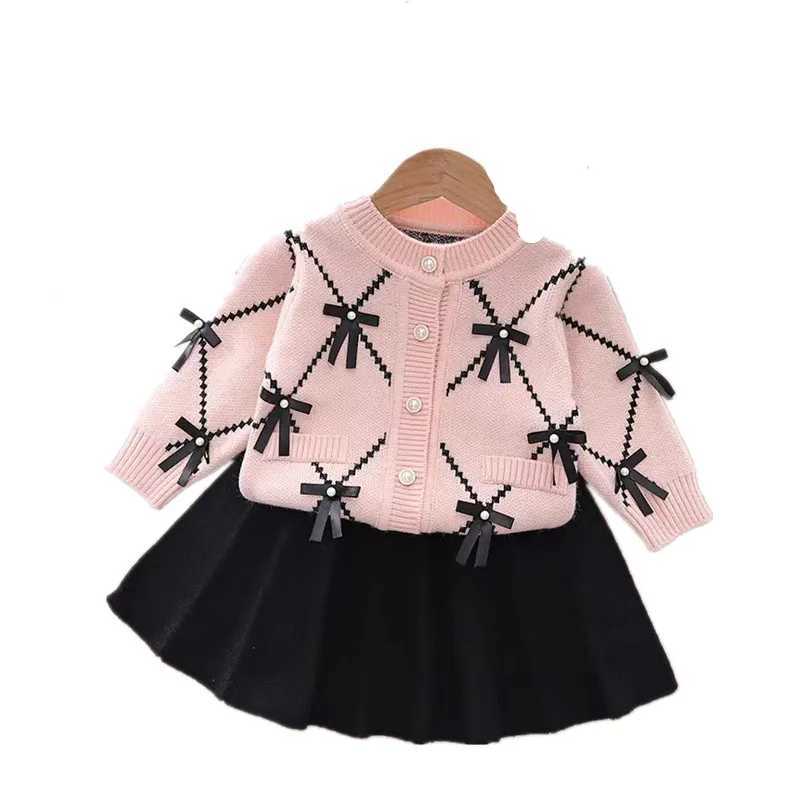 Girls Woolen Jersey Clothes Sets Spring Autumn 2025 Children Knitted Sweaters Coats Skirts 2pcs Dress Suit For Baby Outfits Kids L250926MS4I