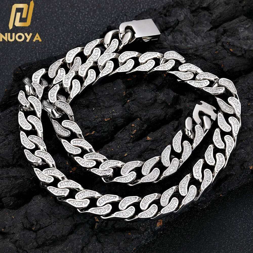 Cuban Link Chains For Men Gold Plating Stainless Steel Women Bling Dia Chain Chunky Necklace 12mm 16 to 26 Inches