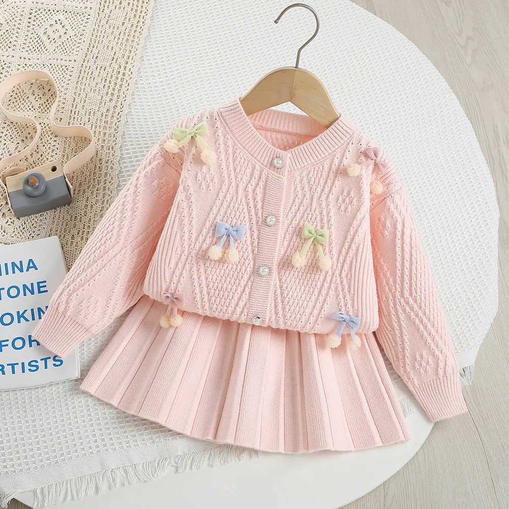 MILANCEL New Autumn Kids Clothes Set 9M5T Candy Color Bow Girls Knitted Sweater Short Skirt Korean Loose Children Outfit 2PCS L250926P6G7