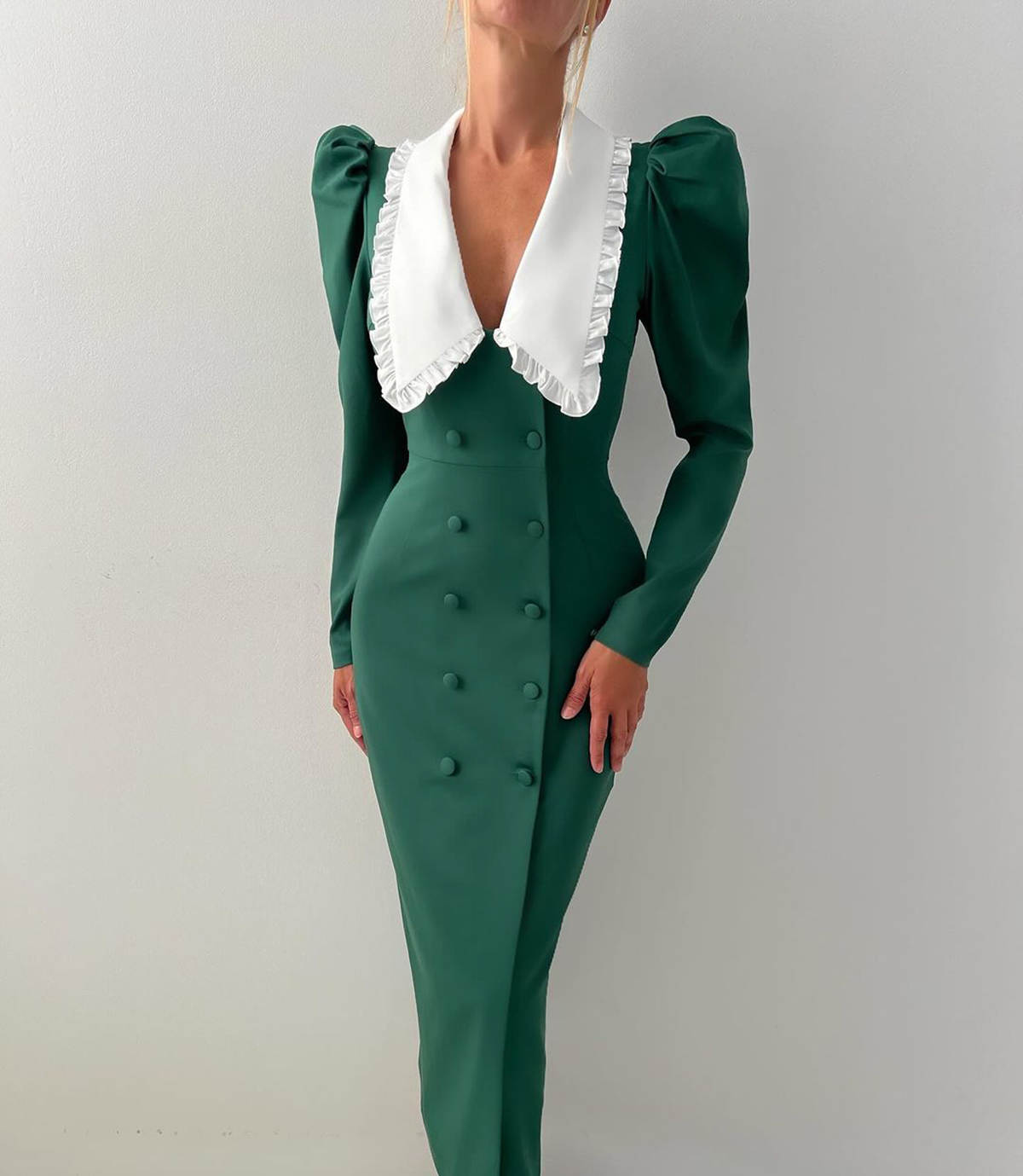 Puff Sleeve Women Blazer Custom Made Lace Collar Double Breasted Red Carpet Wear Slim Fit Jacket Dress One Pieces