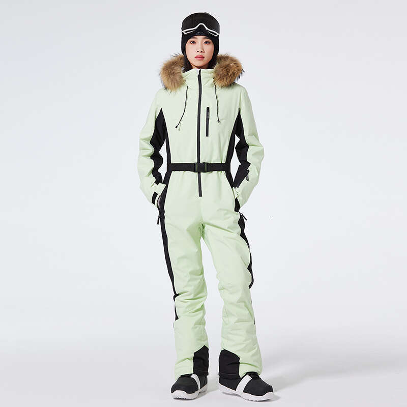 Women's Slim Fit Winter Outdoor Windproof Waterproof Warm Jacket Double Board Ski Suit One-Piece