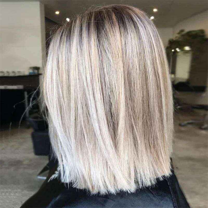 13x4 Ombre Icy Platinum Blonde HD Synthetic Lace Front Free Part Womens Wig Natural Wigs Gift For Her Straight Hair 12''