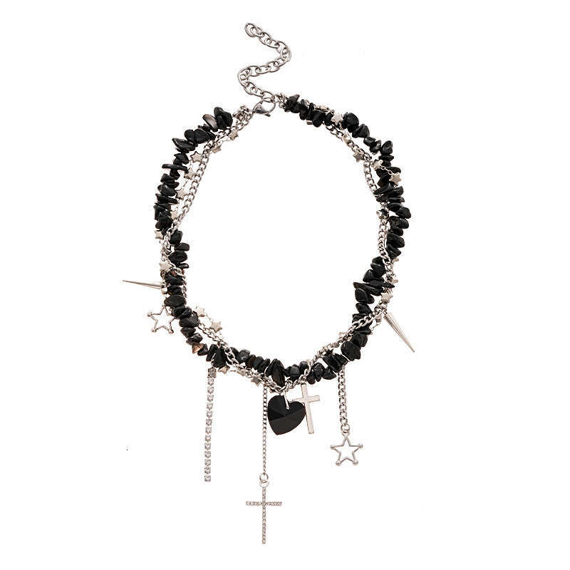 Collarbone Necklace Star Inlaid Dia Cross Heart Artificial Stone Personality Niche Elegant High-end Collarbone Necklace for Women