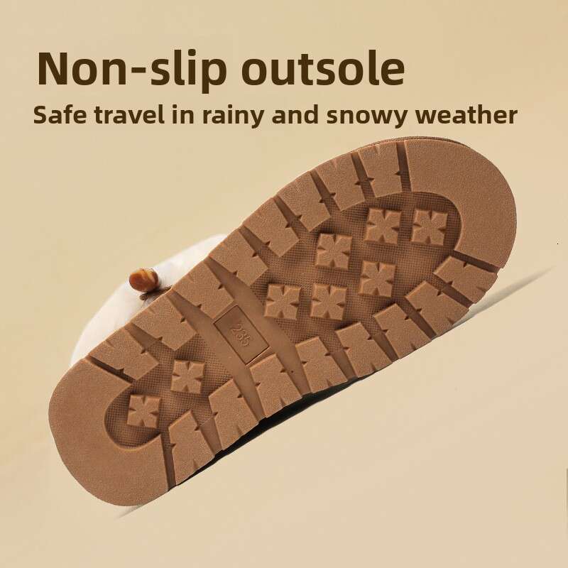Sheepskin Thick-Soled Snow Boots for Women with Horn Buckle, Short Tube, Thickened, Warm, Fleece-Lined, New Winter 2024