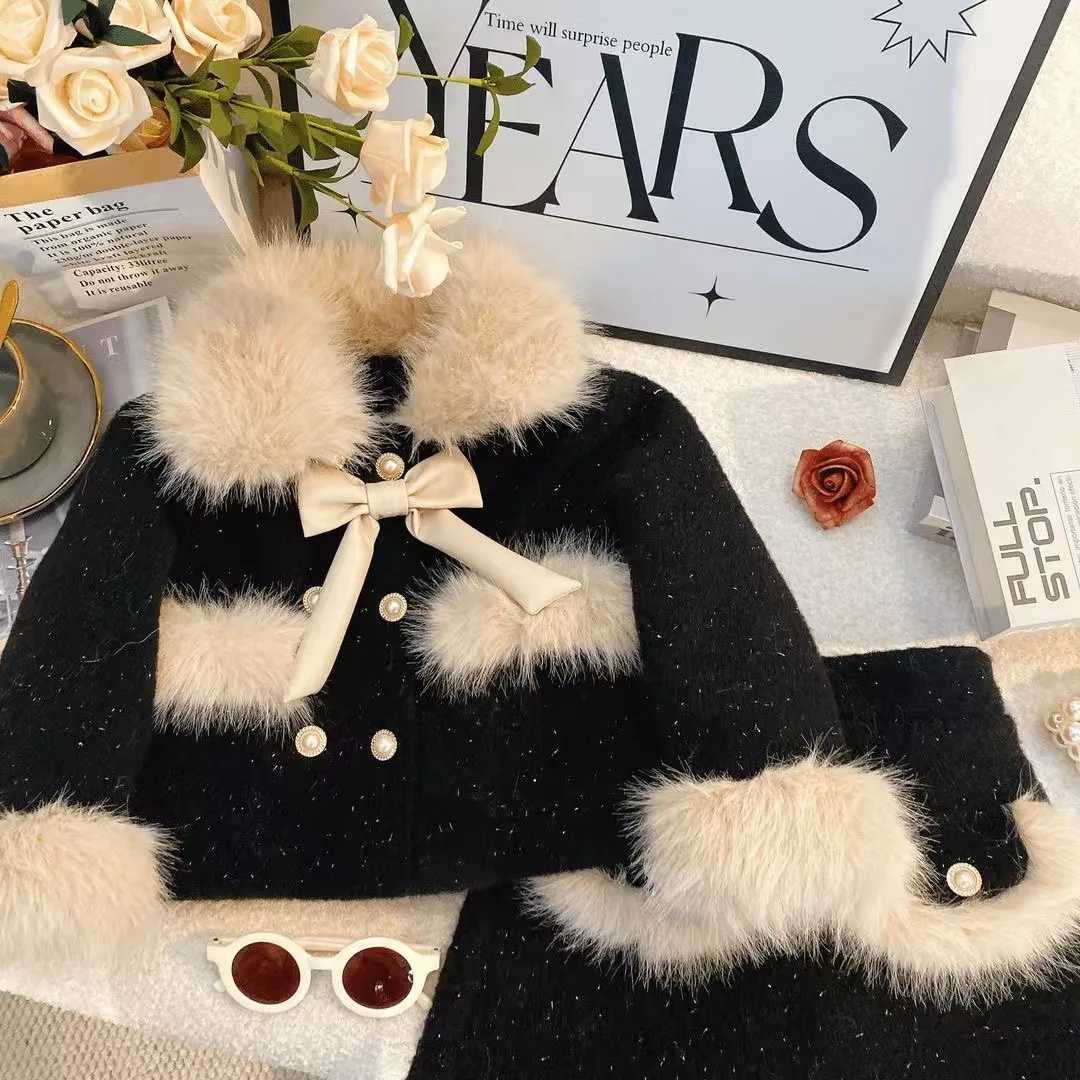 Girls Winter Small Fragrant Style Set 2024 New Foreign Style Stylish Childrens Fleece Jacket Skirt Twopiece Set L2509263S6H