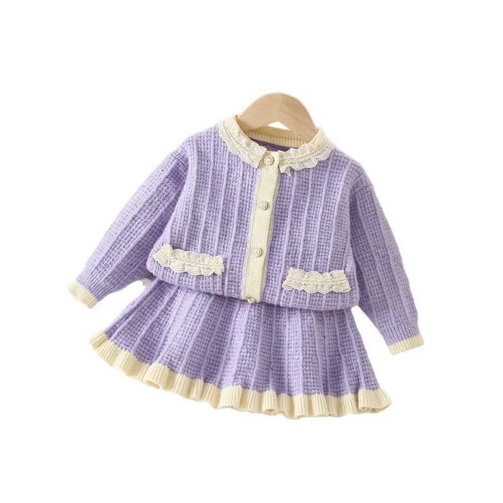 Girls Dress Clothes Sets Spring Autumn Children Woolen Jersey Sweaters Coats Skirts Kids Princess Suit For Baby Knitted Outfits L250926SKIC