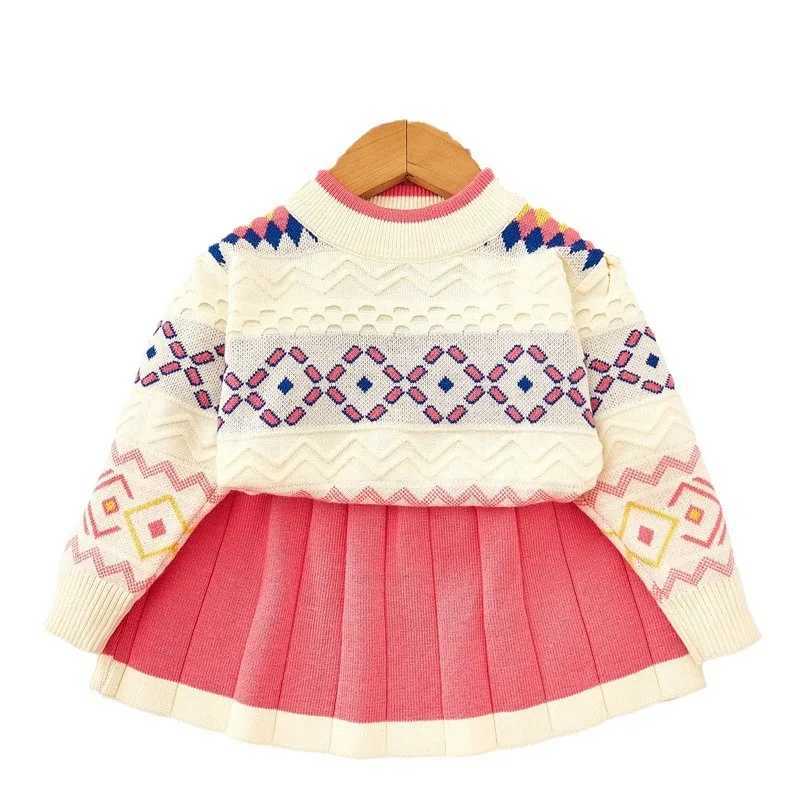 Childrens Outfit Skirt New Autumn Winter Girls Stylish Festive Baby New Year Outfit Knitted Sweater Skirt TwoPiece Set Trendy L2509268OZO