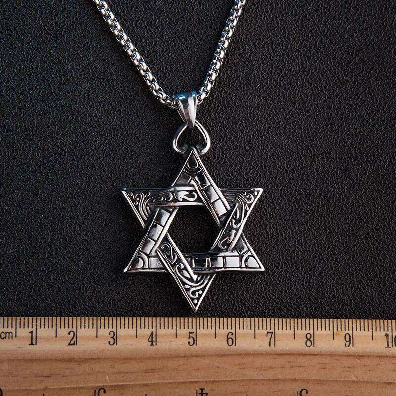 Hexagram Star Pendant Necklace For Women Men Retro Rune Hip Hop Punk Style Stainless Steel Chain Simple Neck Jewelry Male Gifts