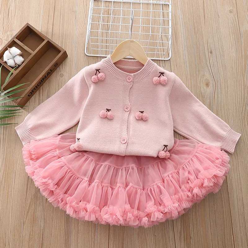 Girls Clothes Sets Spring Autumn Children Woolen Jersey Sweaters Coats Skirts Princess Dress Suit For Baby Party Outfits Kids 5Y L250926FY11