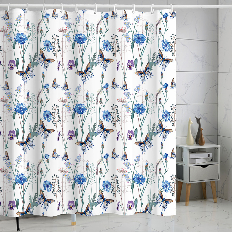 YL-37278 Waterproof Shower Curtain 3D Printed Tropical Jungle Plant Leaves and Flowers Season Polyester Shower Curtain with Hook