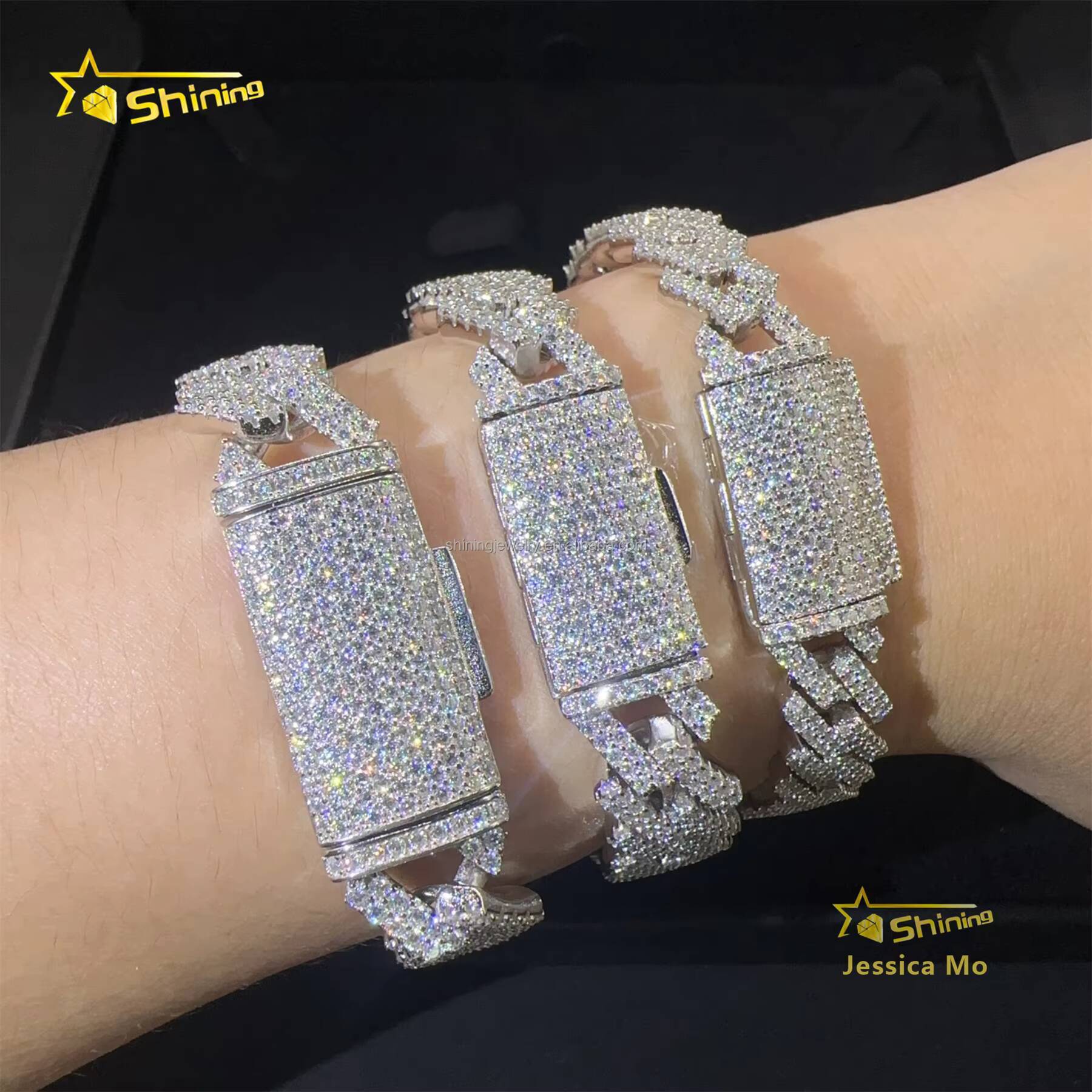 Fashion Rapper New Arrivals Hip Hop 10mm 12mm 13mm 2Rows Jewelry VVS1 Moissanite Iced Out GRA Certificate S925 Silver Bracelet