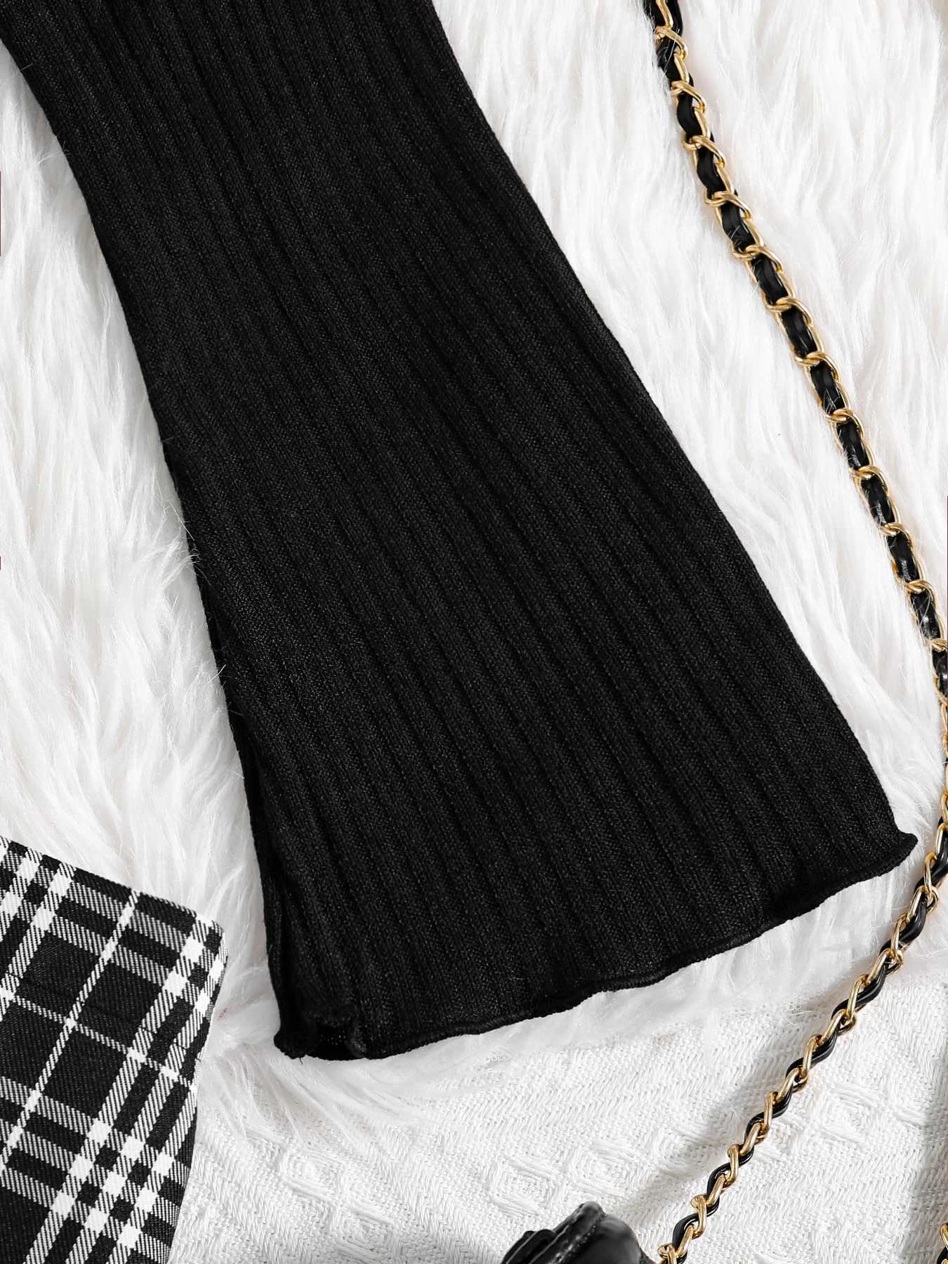 Childrens clothing girls and teenagers autumn fashion round neck black long sleevedhigh waisted checkered hip hugging skirt L250926RXM9