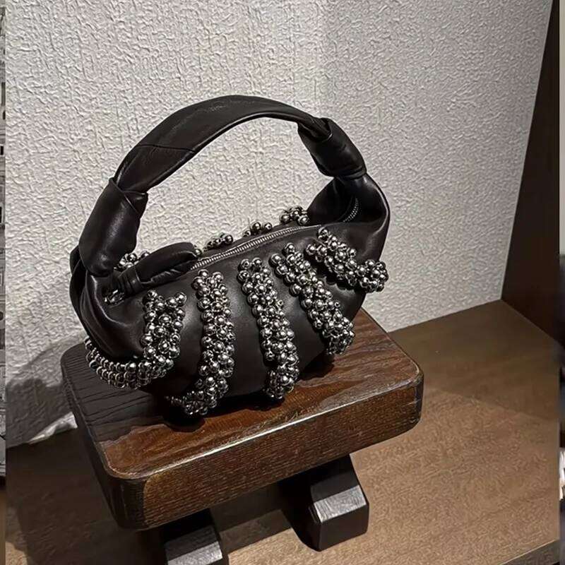 Retro Rivet Decorative Shoulder Bag European And American Motorcycle Wind Studded Purses Leather Armpit Handbag For Women Hot