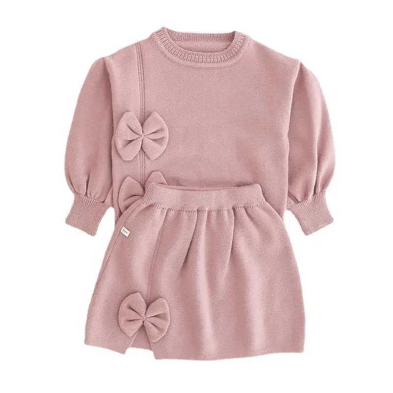 2024 Girls Winter Clothes Set Long Sleeve Sweater and Skirt 2 Pcs Clothing Suit Spring Outfits for Kids Girls Clothes L250926HUN6