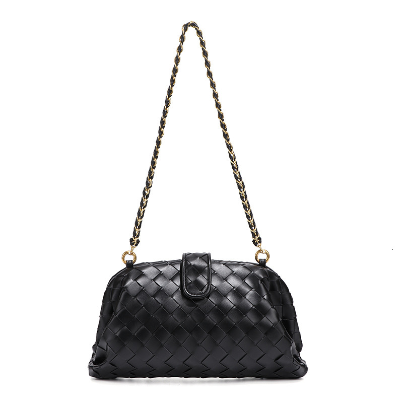 Fashionable Simple New Handbag for Women Handwoven Gold Chain Shoulder Underarm Cloud Clip Bag