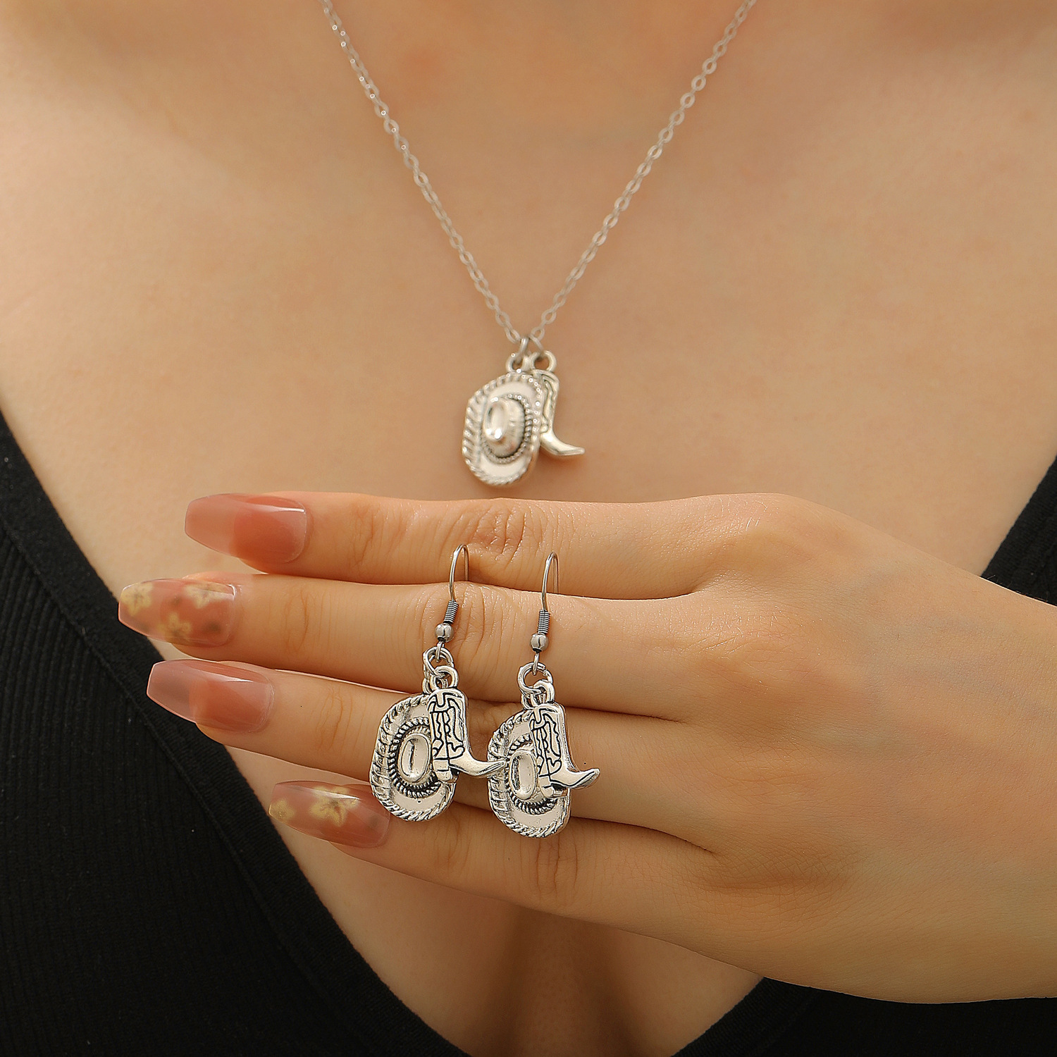 Fashion Theme Personality Western Cowboy Hat Boot Pendant Necklace Earrings Jewelry For Women